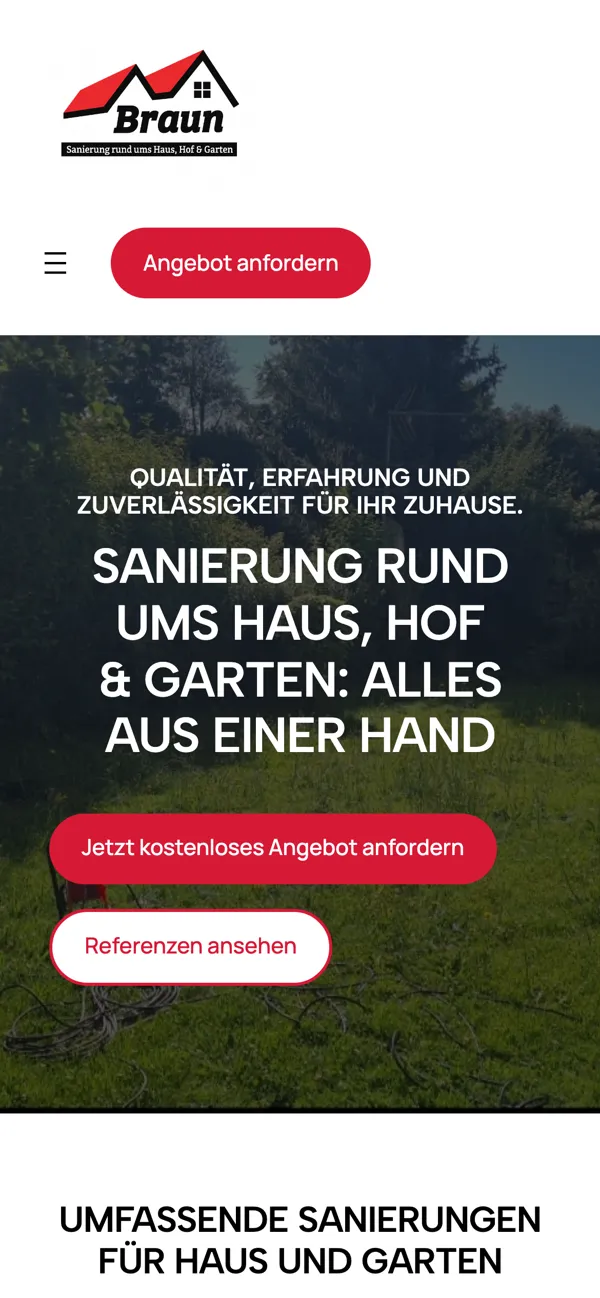 Website Braun Sanierung auf dem Smartphone