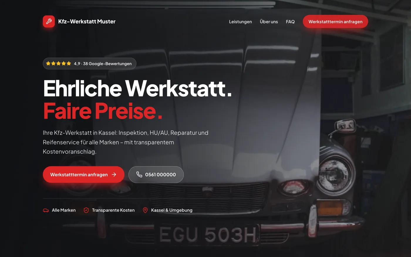Beispiel einer Website-Vorschau für eine Kfz-Werkstatt