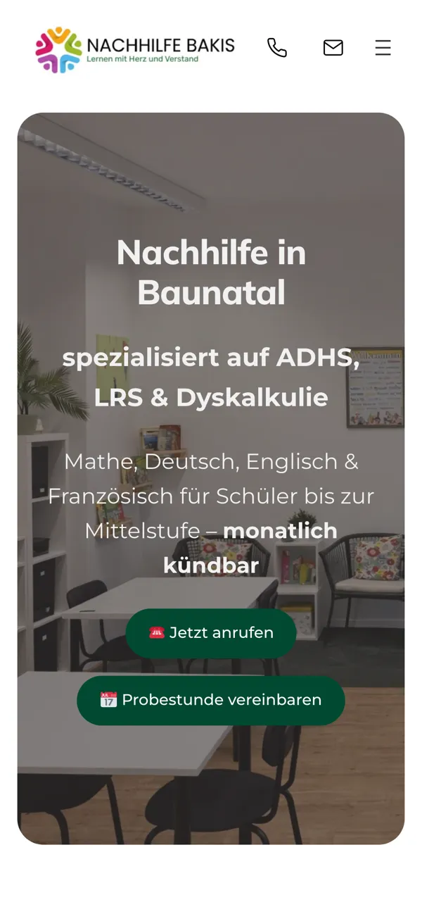Website Nachhilfe Bakis auf dem Smartphone